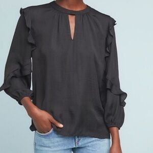 Anthropologie Dolan Black Ruffle Sleeve Blouse